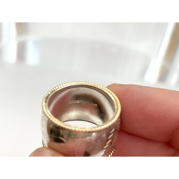 Thai Made Two Toned Floral Hand Carved 925 Sterling Silver Vintage Ring - sz 7.5 - Picture 8 of 13